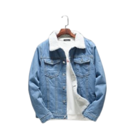 Erkek Açık Mavi İçi Kürklü Slim Fit Kot Ceket